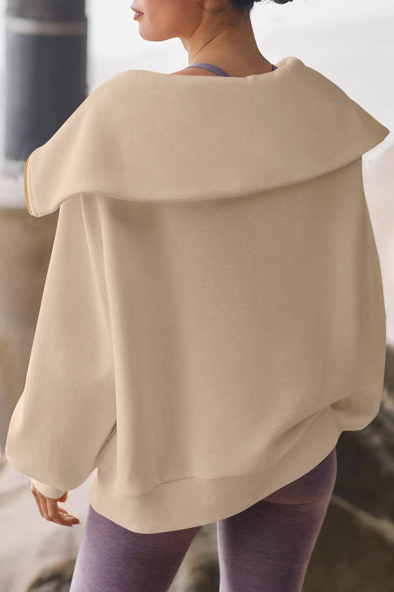Shopnory | Eleganter Damen-Pullover mit Umlegekragen und Halbem Reißverschluss