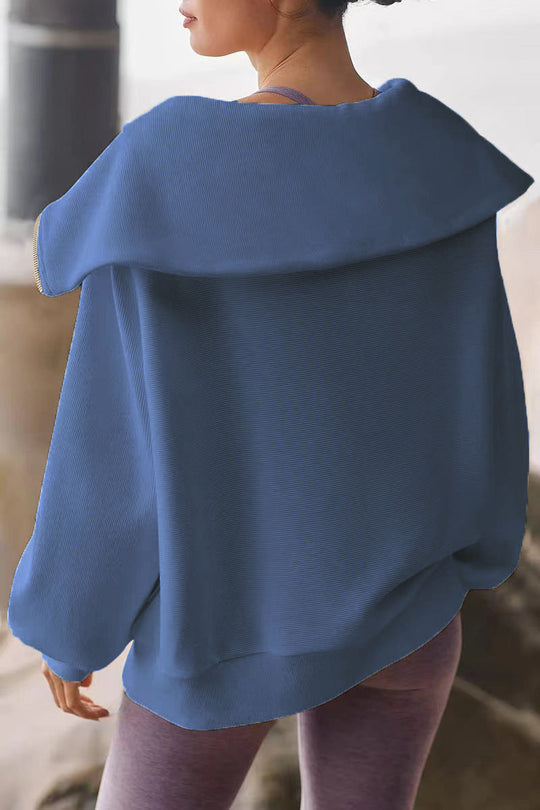 Shopnory | Eleganter Damen-Pullover mit Umlegekragen und Halbem Reißverschluss
