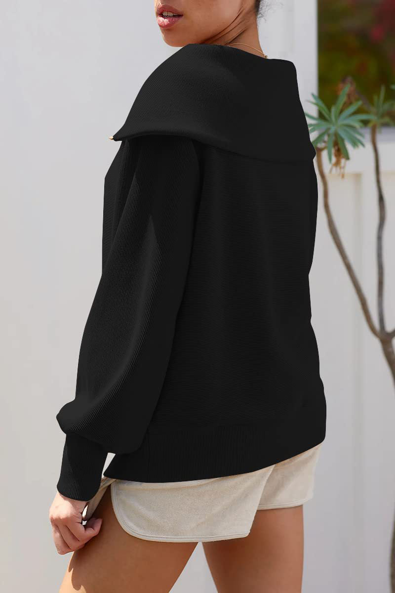 Shopnory | Eleganter Damen-Pullover mit Umlegekragen und Halbem Reißverschluss