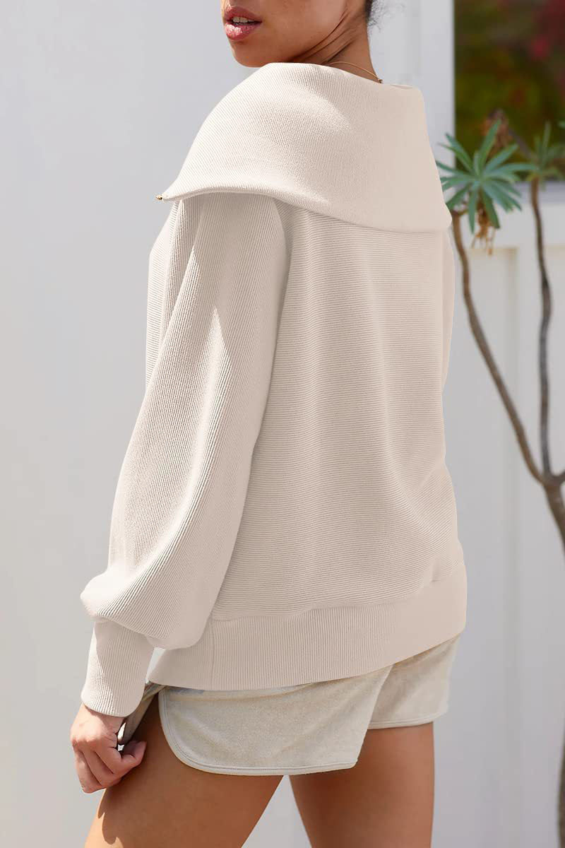 Shopnory | Eleganter Damen-Pullover mit Umlegekragen und Halbem Reißverschluss