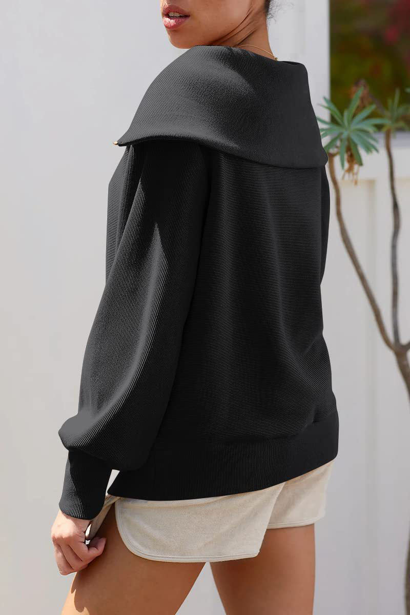 Shopnory | Eleganter Damen-Pullover mit Umlegekragen und Halbem Reißverschluss