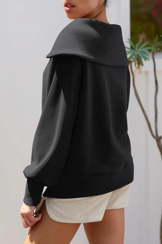 Shopnory | Eleganter Damen-Pullover mit Umlegekragen und Halbem Reißverschluss