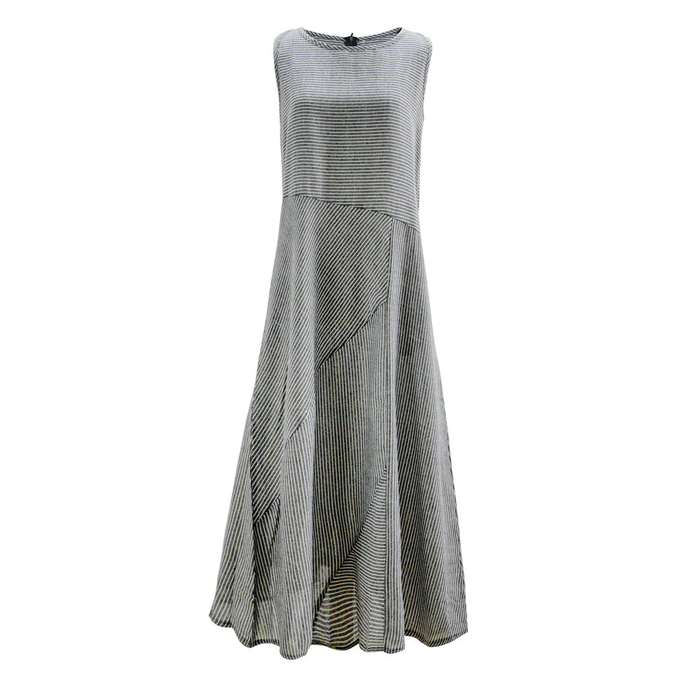Damen Maxikleid mit Taillenbetonung und schrägem Streifenmuster