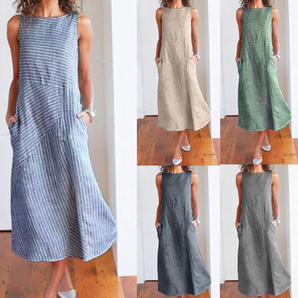 Damen Maxikleid mit Taillenbetonung und schrägem Streifenmuster