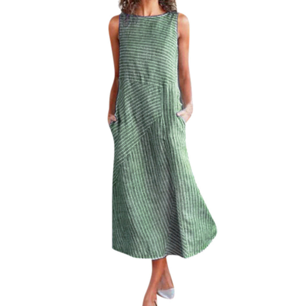 Damen Maxikleid mit Taillenbetonung und schrägem Streifenmuster