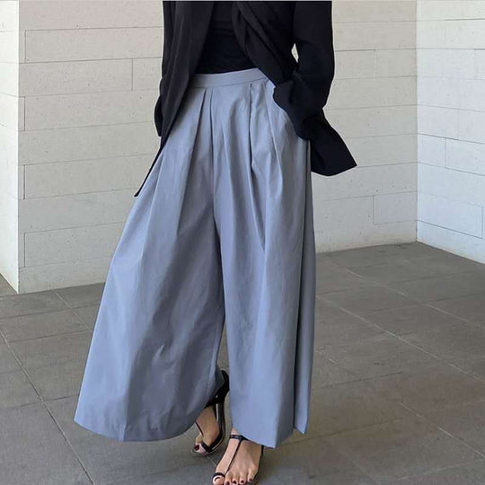 Damen Palazzo-Hose mit Faltenbund, hoher Taille und weitem Bein Shop Nory