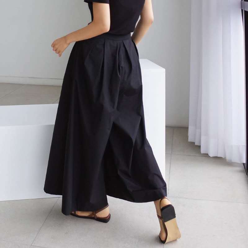 Damen Palazzo-Hose mit Faltenbund, hoher Taille und weitem Bein Shop Nory