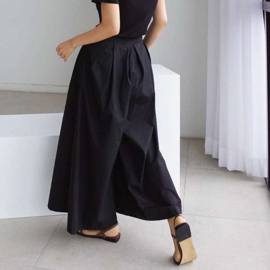 Damen Palazzo-Hose mit Faltenbund, hoher Taille und weitem Bein Shop Nory