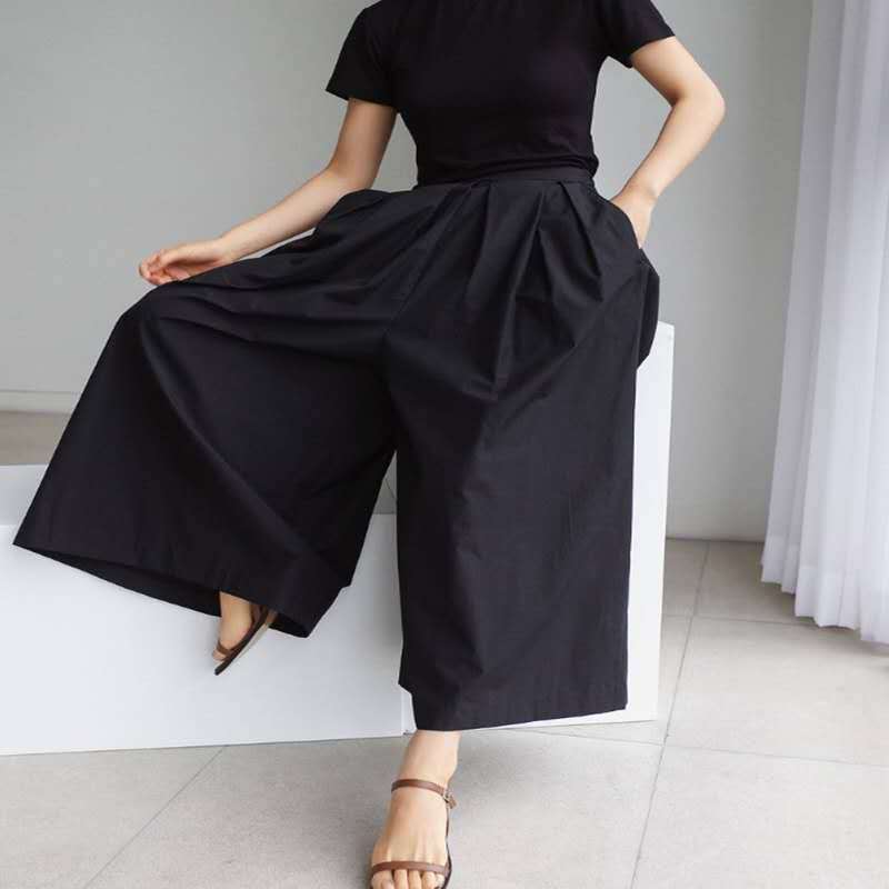 Damen Palazzo-Hose mit Faltenbund, hoher Taille und weitem Bein Shop Nory