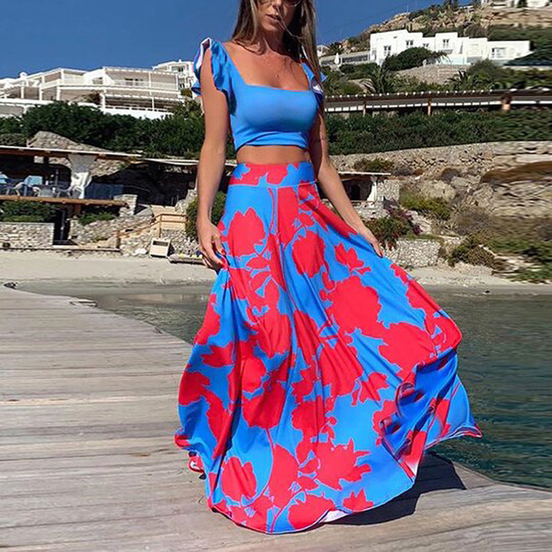 Damen Elegantes Maxikleid mit fließendem Saum und verspieltem Blumenmuster