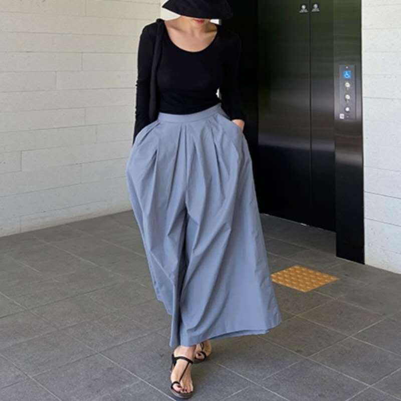 Damen Palazzo-Hose mit Faltenbund, hoher Taille und weitem Bein Shop Nory