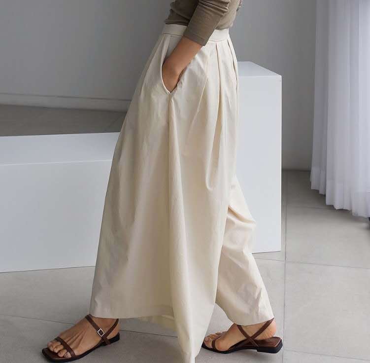 Damen Palazzo-Hose mit Faltenbund, hoher Taille und weitem Bein Shop Nory