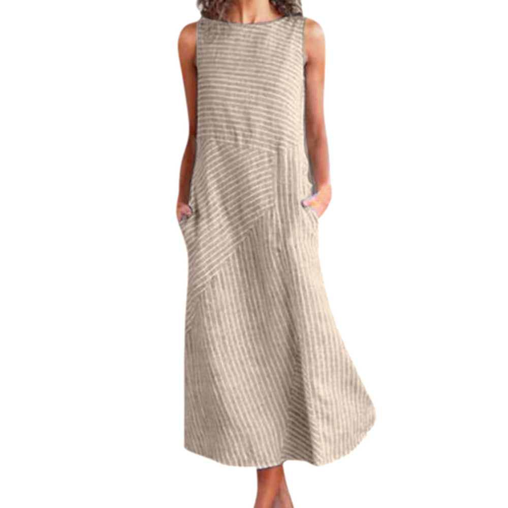 Damen Maxikleid mit Taillenbetonung und schrägem Streifenmuster