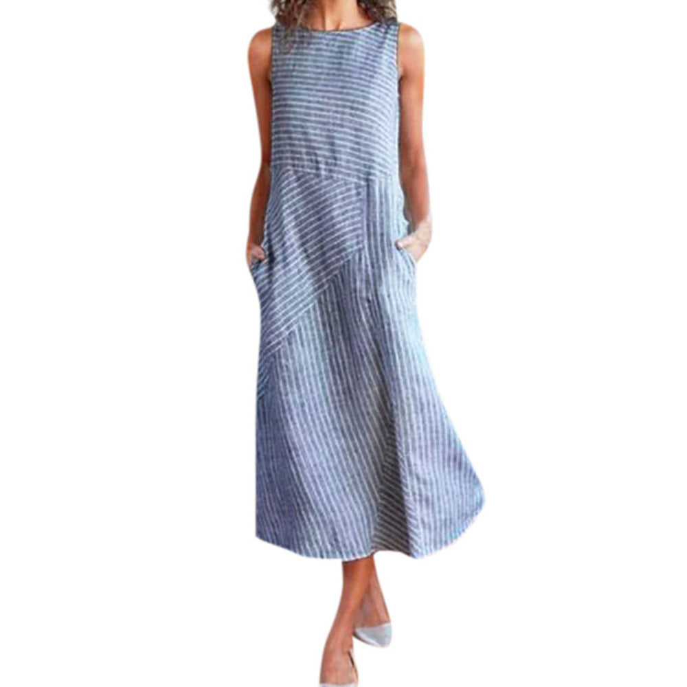 Damen Maxikleid mit Taillenbetonung und schrägem Streifenmuster