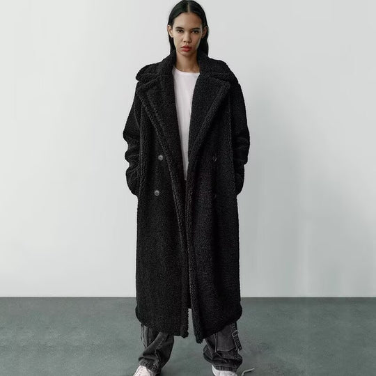 Langer Lammfleece-Mantel mit Revers für Damen