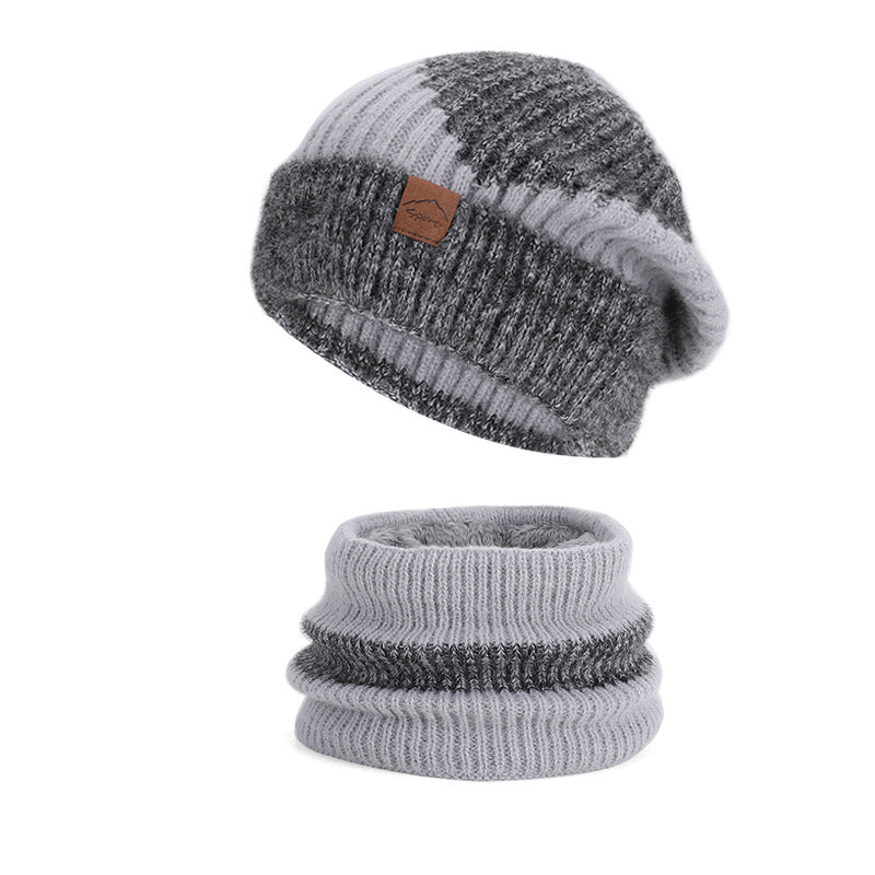 Strickmütze und Schal Set, gefüttert, zweifarbig