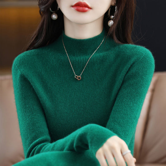 Damen-Kaschmirpullover, nahtlos, 100% Wolle, Stehkragen