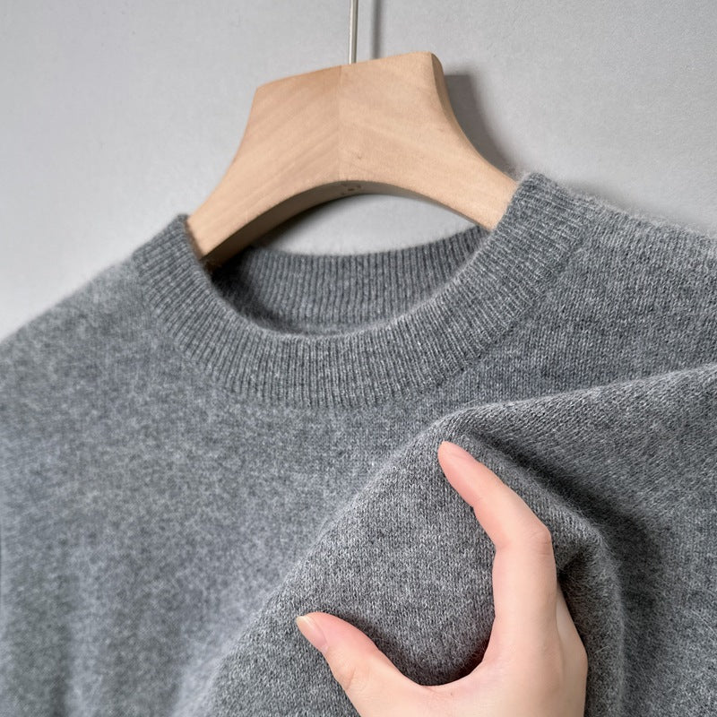 Herren-Wollpullover, Rundhalsausschnitt, einfarbig