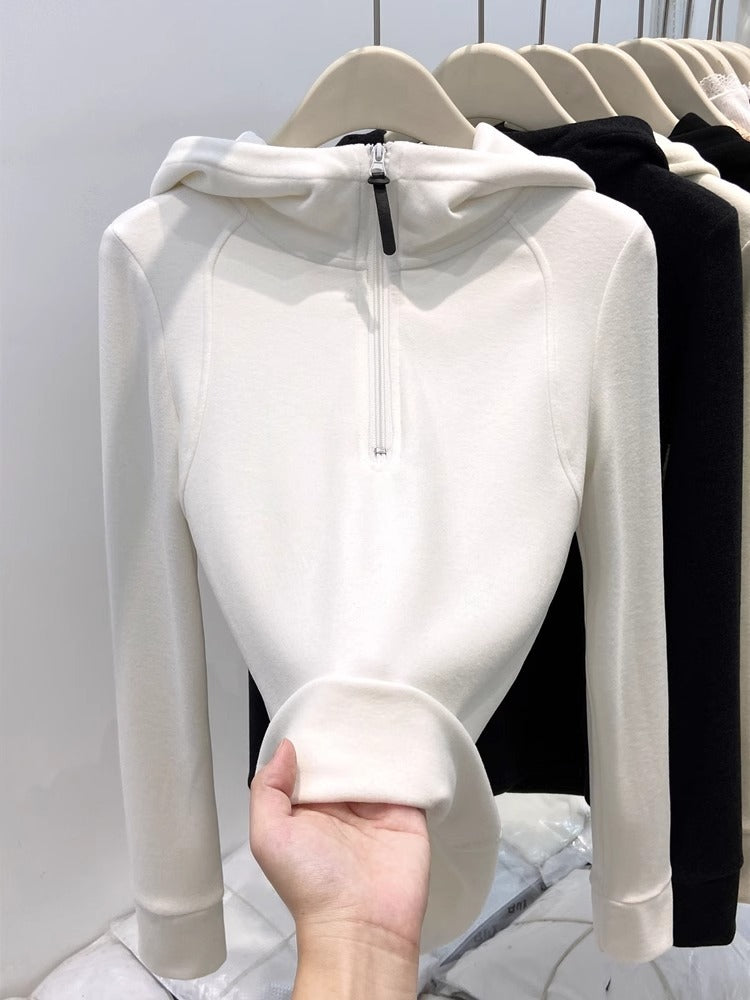 Damen-Kapuzenpullover mit halbem Reißverschluss und Futter