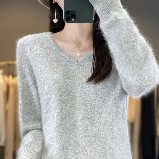 Pullover Damen V-ausschnitt Leichter und Weicher Strickpullover