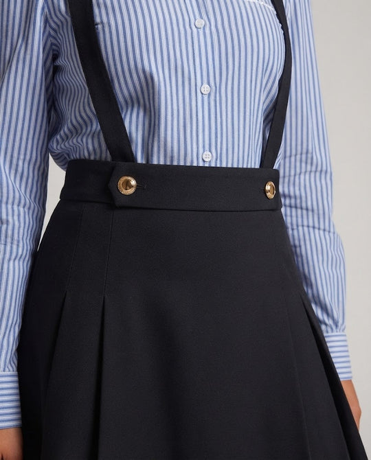 Damen Hochtaillierter A-Linien-Trägerrock mit goldfarbenen Knopfdetails und abnehmbaren Trägern Shop Nory