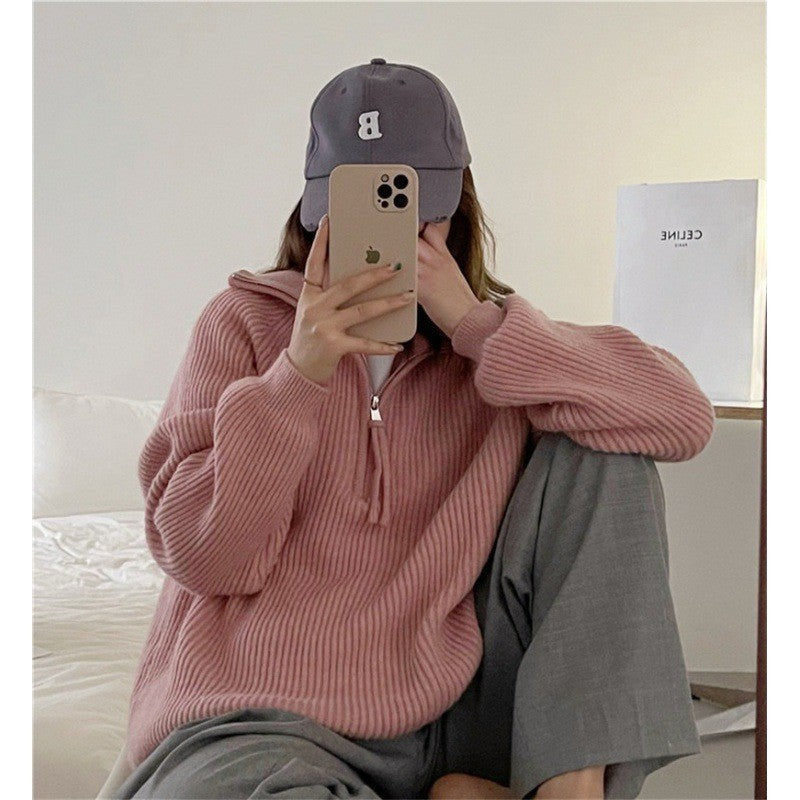 Damen-Strickpullover mit Reißverschluss, Rippstrick