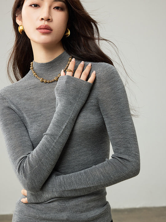 Damen-Rollkragenpullover, 100% Wolle, nahtlos