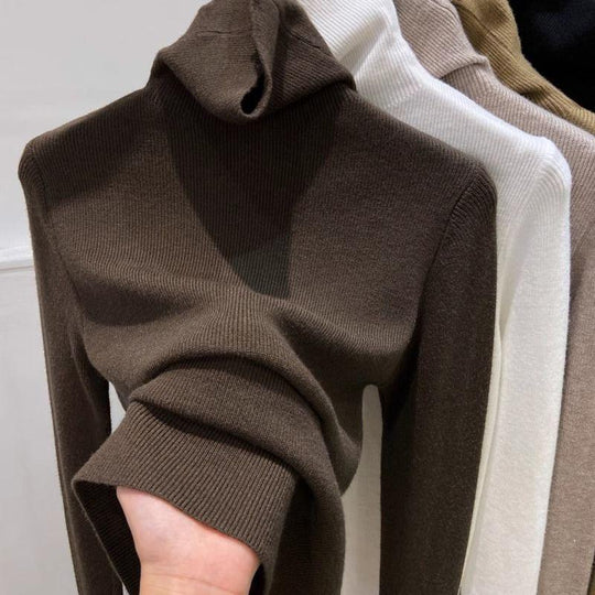 Schlankmachender Damen-Strickpullover mit Stehkragen