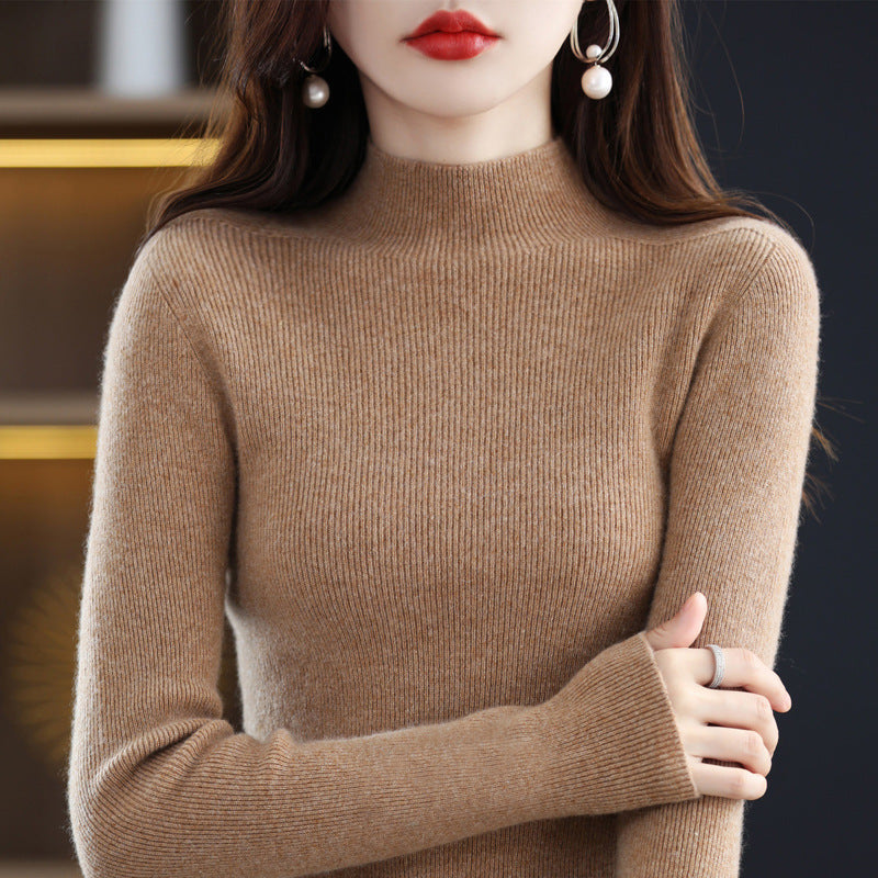 Damen-Rollkragenpullover aus reiner Wolle, nahtlos