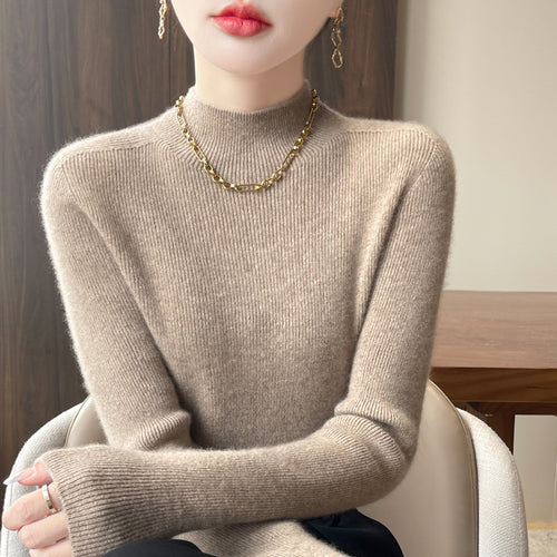 Damen-Strickpullover mit Stehkragen, figurbetont
