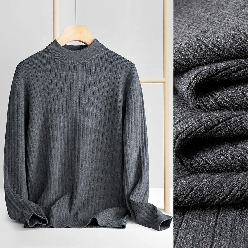 Herren-Strickpullover aus Wolle und Lyocell, Stehkragen