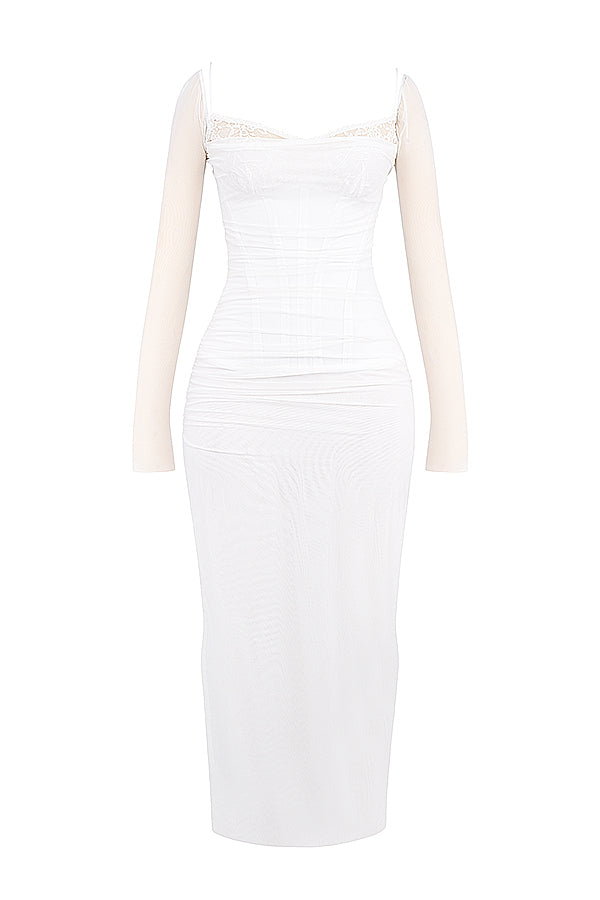 Elegantes Maxikleid mit tiefem Ausschnitt und langen Ärmeln