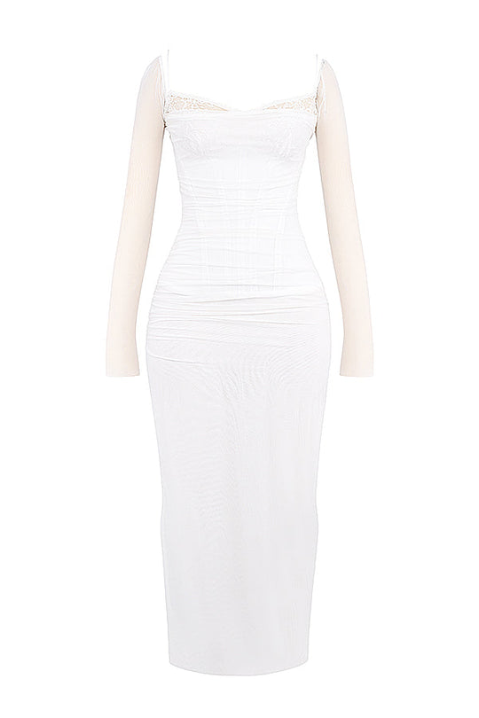 Elegantes Maxikleid mit tiefem Ausschnitt und langen Ärmeln