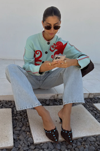 Strandstrick-Cardigan mit nautischem Oktopus-Design