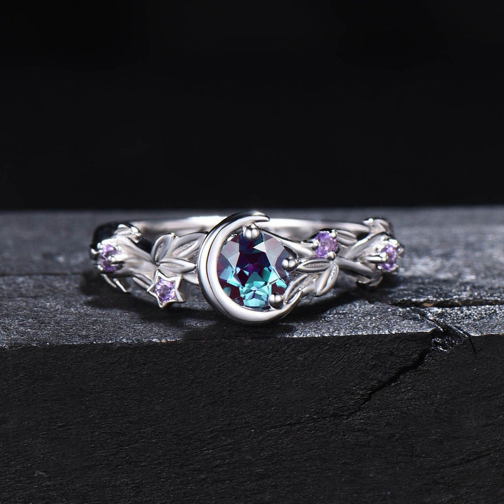 Mondstern-Farbwechselnder Alexandrit- und Amethyst-Verlobungsring | Shop Nory