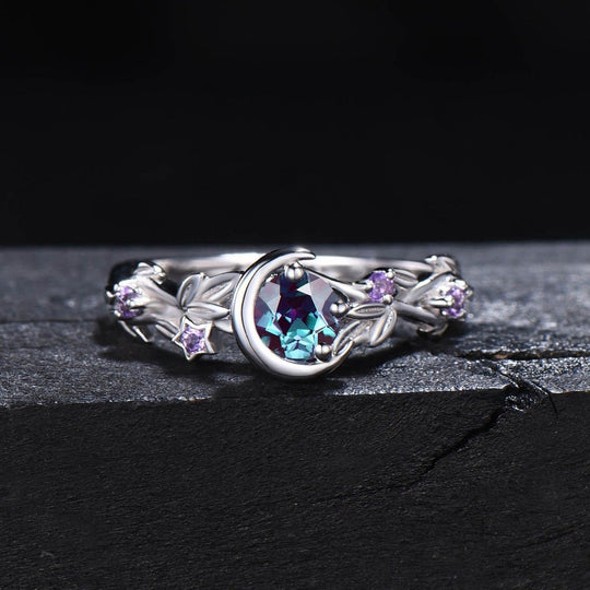 Mondstern-Farbwechselnder Alexandrit- und Amethyst-Verlobungsring | Shop Nory