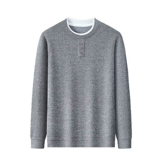 Herren-Strickpullover, Rundhalsausschnitt, Langarm, Fake-Layer-Optik