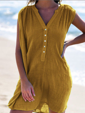 Damen lässiges Strandkleid mit Knopfdetails