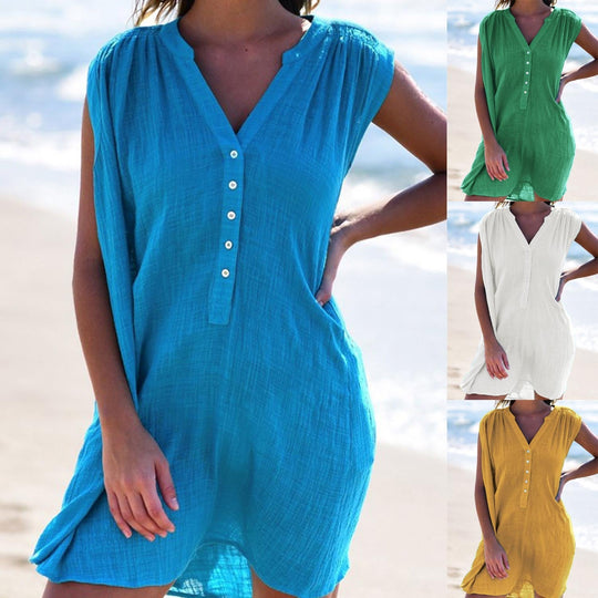 Damen lässiges Strandkleid mit Knopfdetails