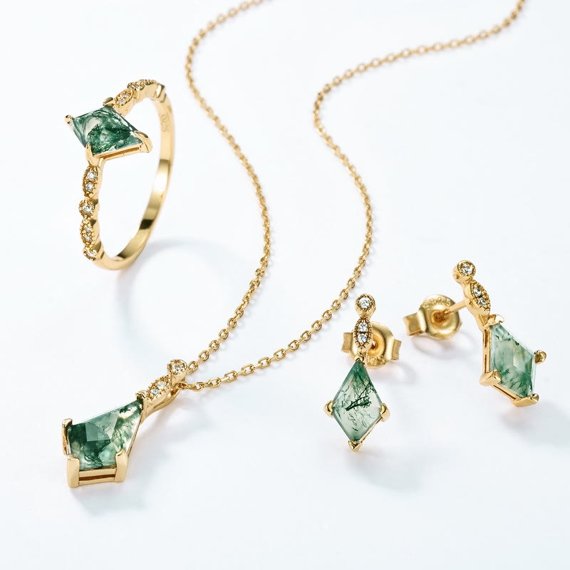 Moosachat- und Weißzirkon-Schmuckset – Lana | Shop Nory