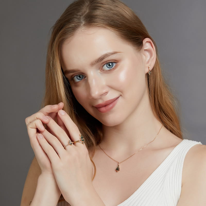 Moosachat- und Weißzirkon-Schmuckset – Lana | Shop Nory