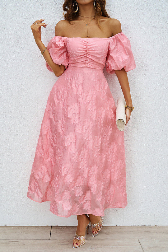 Tägliches Gerafftes Off-Shoulder Ballkleid mit Kurzen Ärmeln - 3 Farben