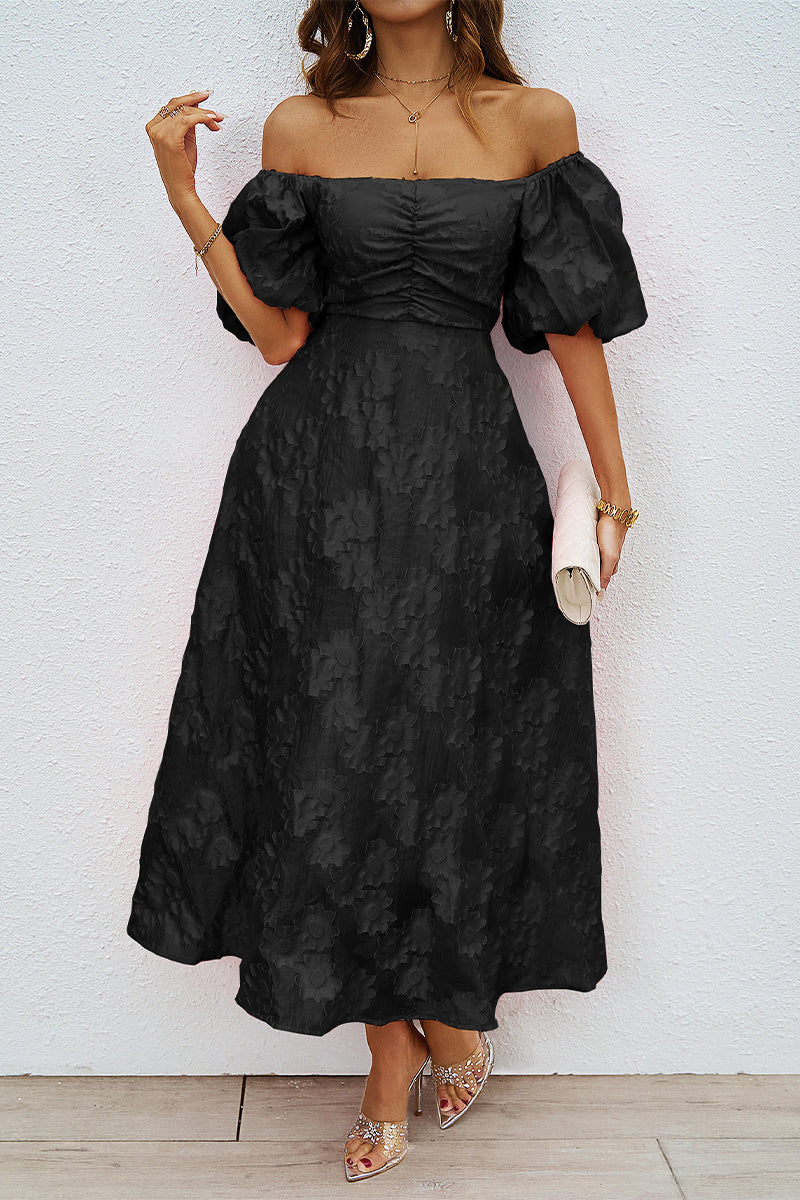 Tägliches Gerafftes Off-Shoulder Ballkleid mit Kurzen Ärmeln - 3 Farben