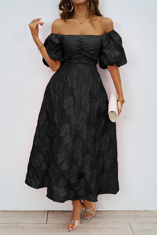 Tägliches Gerafftes Off-Shoulder Ballkleid mit Kurzen Ärmeln - 3 Farben