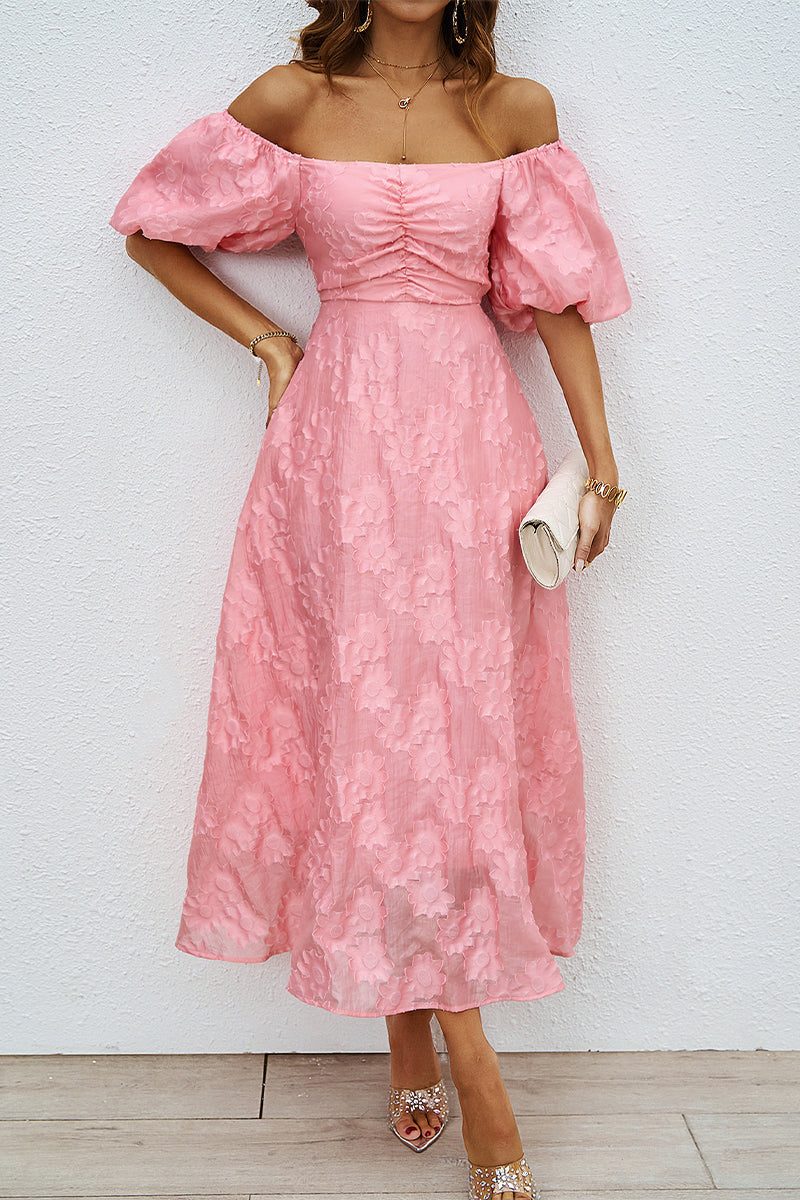 Tägliches Gerafftes Off-Shoulder Ballkleid mit Kurzen Ärmeln - 3 Farben