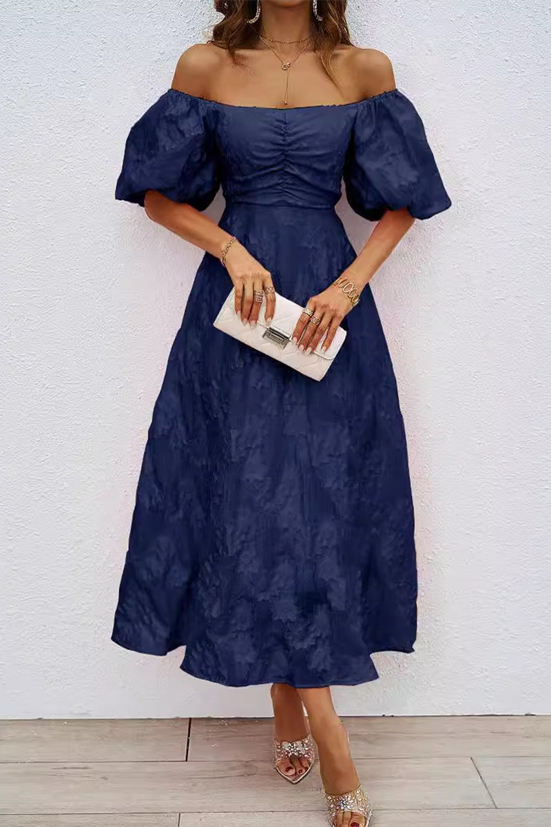 Tägliches Gerafftes Off-Shoulder Ballkleid mit Kurzen Ärmeln - 3 Farben
