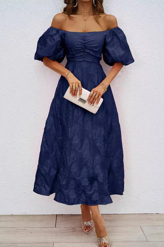 Tägliches Gerafftes Off-Shoulder Ballkleid mit Kurzen Ärmeln - 3 Farben
