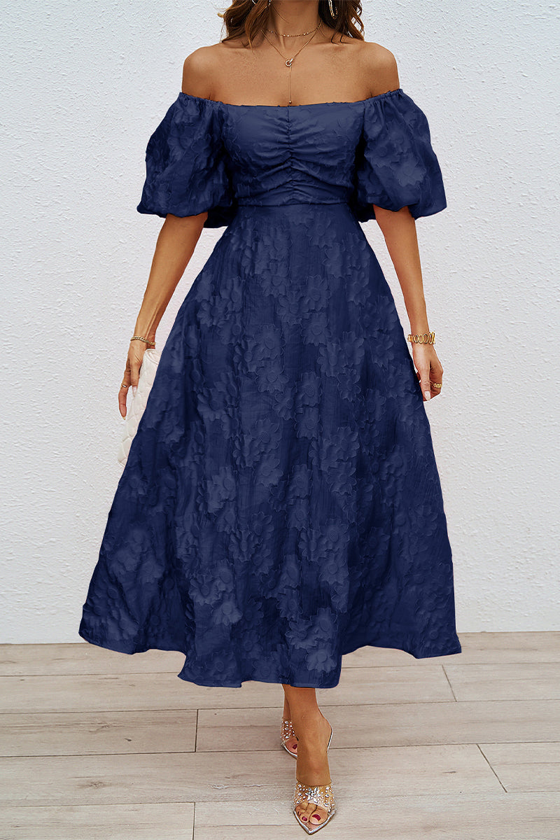 Tägliches Gerafftes Off-Shoulder Ballkleid mit Kurzen Ärmeln - 3 Farben