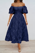 Tägliches Gerafftes Off-Shoulder Ballkleid mit Kurzen Ärmeln - 3 Farben