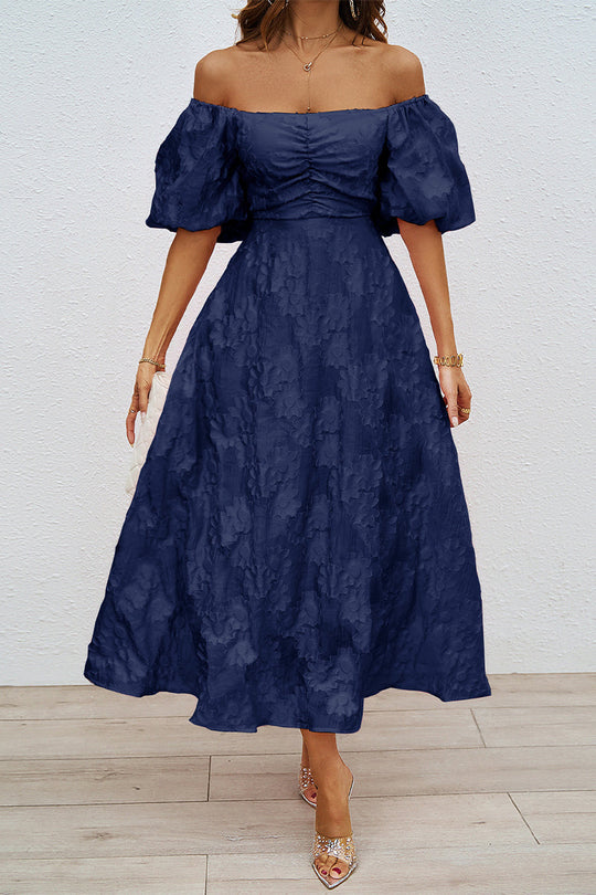 Tägliches Gerafftes Off-Shoulder Ballkleid mit Kurzen Ärmeln - 3 Farben